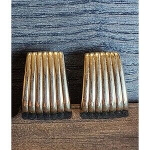 Vintage MONET Ribbed Trapezoid Shape Gold Tone Clip on Earrings Signed